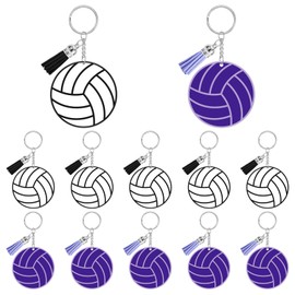 12Pcs Acrylic Volleyball Keychain with Tassel, Volleyball Pendant Keyring Volleyballs Party Favors Mini Volleyballs On Key Ring for Sport Lover, Backpacks, Gym Bags, Purse Bag Accessories(2 Colors)