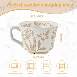 volumoon 2er SetKeramik tasse,350ml Tasse keramik,Kaffeetassen set,Steingut tasse,Kaffeebecher keramik,Keramik tassen,Getöpferte tassen,Kaffeetassen,Teetassen,für Latte Tee Milch Kakao(Pflanzen)