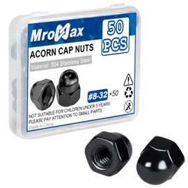 #8-32 Black Acorn Cap Nuts, 50Pcs 304 Stainless Steel(18-8) Crown Cap Nut for Bolt, Dome Head Hex for Indoor Outdoor, Black Finish, 5/16 in Hex Wd
