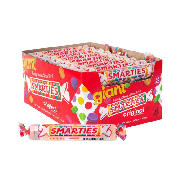Giant Smarties Candy Rolls, 36 Pack, Individually Wrapped Hard Candy