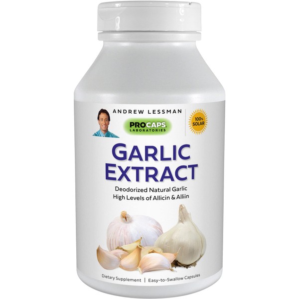 ANDREW LESSMAN Garlic Extract 180 Capsules – Promotes Heart and Cardiovascular Health. Protective Sulfur-Based Compounds. Pure, Gentle, Odorless. No Aftertaste, No Stomach Upset, No Additives