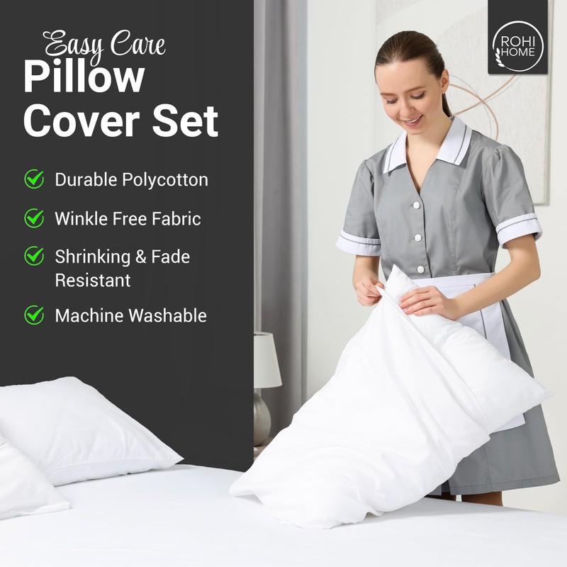 Rohi Polycotton Pillowcases 2 Pack - Easy Iron Bed Pillow