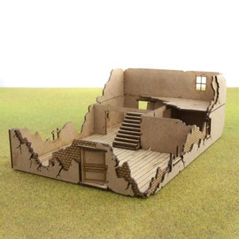 War World Gaming World at War Destroyed House 1 Made of MDF 28 mm Scale - WW1 WW2 Wargame Terrain Construction Building Ruined Normandy Military Battlefield Diorama