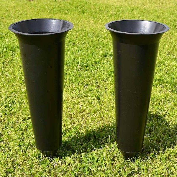 Set of 2 Black Plain Spiked Memorial Grave Flower Vases