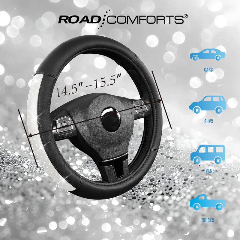 Road Comforts Bling Steering Wheel Cover for Women Girls, Sparkly