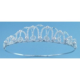Enchanting Pearly Girl Tiara Crown with Pearl and Bugle Bead Arches Adorned with Crystal Beads and Pearls for Communion, Flower Girl and Other Special Occasions #84C0wcs
