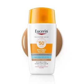 Eucerin Sun Face Hydro-Fluid FPS 50 + Tono Medio 50ml Protector Solar Facial con Color, textura ligera, suave y refrescante. Rápida absorción sin sens