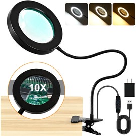 Lupa de Mesa con Luz LED 10X y Cuello de Cisne Flexible MG-Black-10X