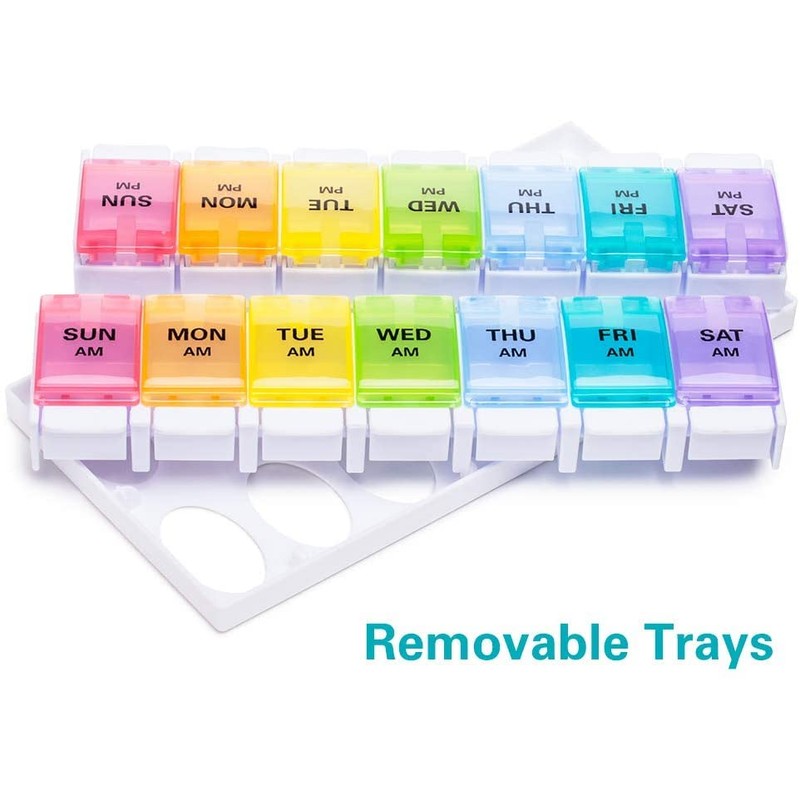 AM PM Weekly 7 Day Pill Organizer, HUAXIYAN Large Daily