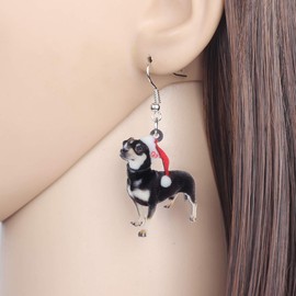WEVENI Acrylic Christmas Costume Chihuahua Dog Earrings Dangle Drop Pet Jewelry For Women Girls Charm Gift (Black)