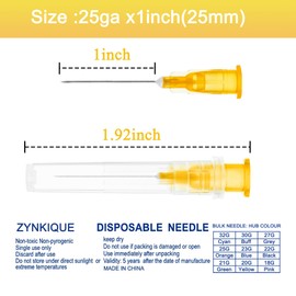 100Pack 25 Gauge 1 Inch Needle, Luer Lock Individually Sealed Wrapped, Disposable Dispensing Lab Supplies