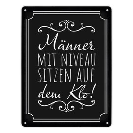 Men with Level Sitting on the Toilet Metal Sign XL in Black 21 x 28 cm for the Toilet Funny Tin Sign for the Toilet for Men Who Don't Sit Down to Pee