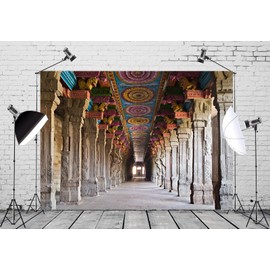 Loccor Fabric 9x6ft Hindu Temple Backdrop Indian Meenakshi Temple Traditional Cultural Pattern Photography Background Indian Landmark Religious Travel Portrait Photo Booth Studio Props Wallpaper