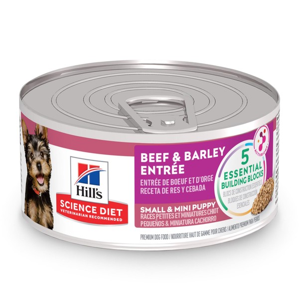 Hill's Science Diet Puppy Small and Mini Wet Dog Food, Beef & Barley Entrée, 5.8 oz. Cans, 24-Pack