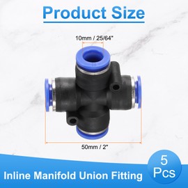 sourcing map 5pcs Inline Manifold Union Fitting 10mm(25/64") OD 4 Ways Plastic Pneumatic Push to Connect Tube Fittings Push Lock Quick Release Connectors