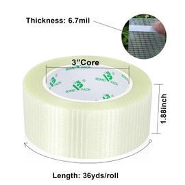 BOMEI PACK Cross Filament Strapping Tape 1.88 inch x 36yds x 6.7Mil Transparent Reinforced FiberglassTape for Heavy Duty tasks, Strong Holding Power,Shipping 1 Pack