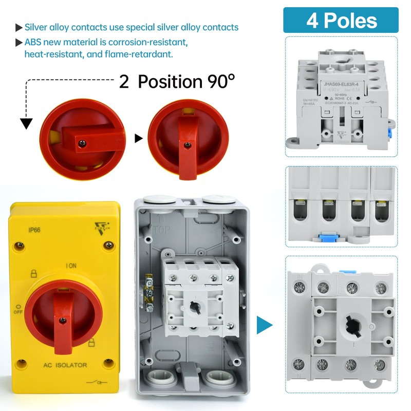 63Amp Switch AC690V 2 Positions Waterproof IP66 Isolation On Off