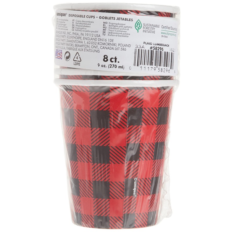 9oz Buffalo Plaid Lumberjack Party Cups, 8ct