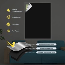 OBdeco Portable 100% Blackout Roller Blind, Travel Blackout Curtains, Oeko-Tex Standard 100, Easy to Apply, Fits Windows of Any Size and Shape (Black, 145 x 100 cm)