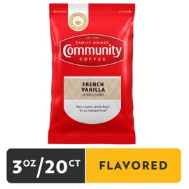 Community Coffee Pre Measured 3.0 oz French Vanilla Flavored Medium Roast Fractional Packs, 20 Count, Medium Full Body Rich Creamy Taste, 100% Select Arabica Coffee Beans