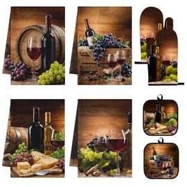 Culudea Wine Grapes Kitchen Decor Set, Wine Kitchen Towels, 8 Pcs