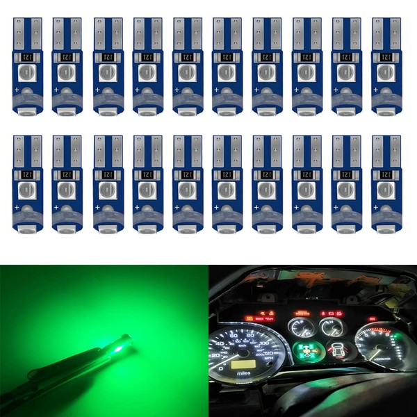 BlyilyB 20-Pack Green T5 74 73 17 Wedge Led Bulb for 12V Car Dash Dashboard Instrument Panel Cluster Replacement Light Bulb