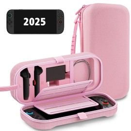 TIKOdirect Carrying Case for Switch2 Mode, Classic Color Travel Bag with 20 Game Card Slots Inner Storage Bag for Switch Console Joy-Con & Accessories, Pink