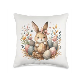 Cute Pink Easter Bunny Throw Pillow
