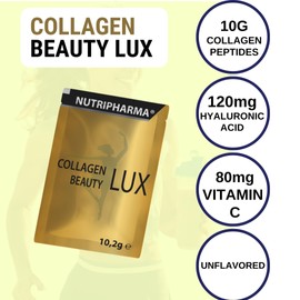 Nutripharma Collagen Beauty Lux, Hydrolyzed Collagen Peptides Powder for Women & Men, Promotes Hair, Nail, Skin,Unflavored Collagen Powder with Hyaluronic Acid and Vitamin C, 1 Serving, 0,36 oz