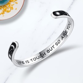 TONY & SANDY Stocking Stuffers for Women Christmas Inspirational Bracelets Unique Cheer Up Get Well Soon Gift Baskets Life is Tough But So Are You Sun Moon Encouragement Friendship Jewelry