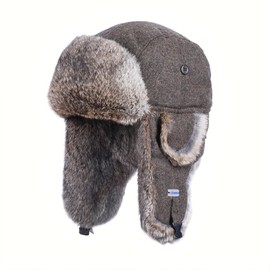 Winter Trapper Hat,100% Real Rabbit Fur Russian Ushanka Aviator Hunting Ski Hat Winter Hat with Ear Flaps for Men Women