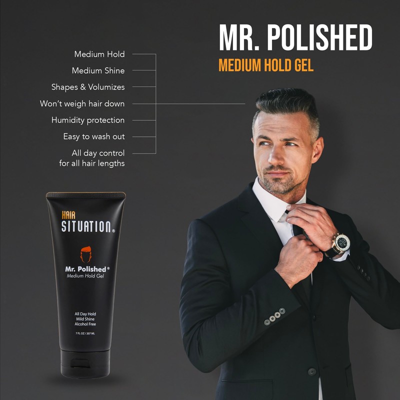 Hair Situation Medium Hold Hair Styling Gel Mr. Polished, Alcohol-Free,