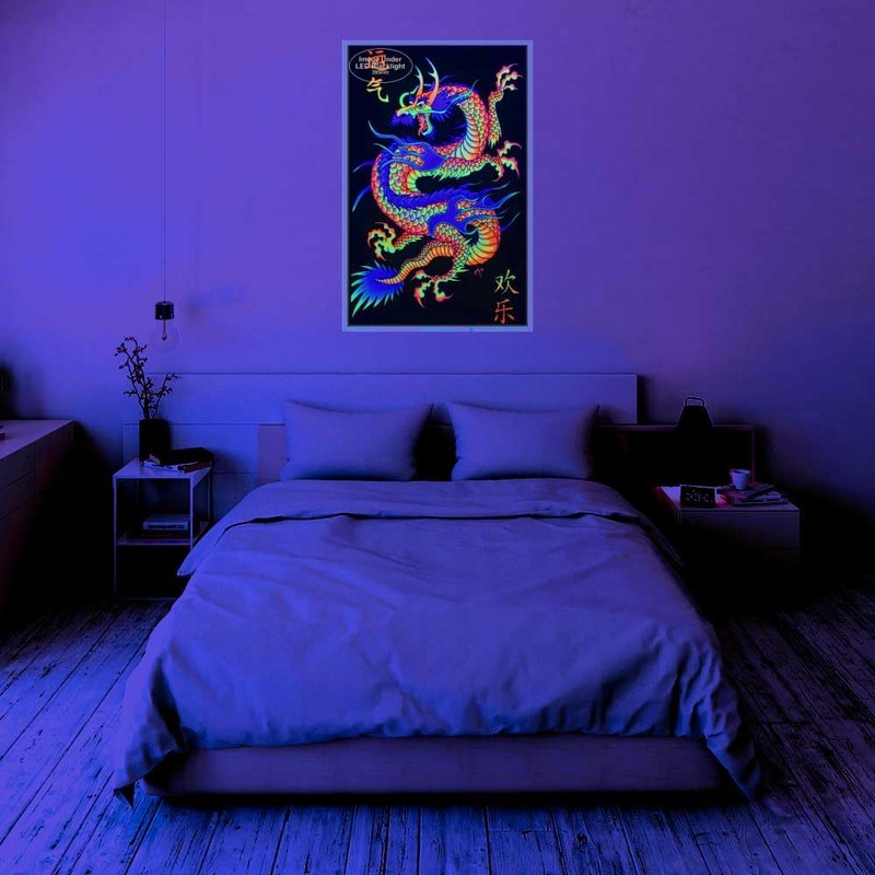 Asian Dragon - Blacklight Poster - Flocked - 23" x
