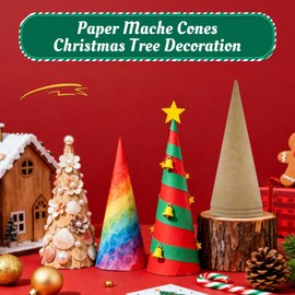 Fancyes 3 Pcs Paper Mache Cones Open Bottom, 25cm Thick Cardboard Craft Cones for DIY Christmas Trees, Hats and Holiday Decor