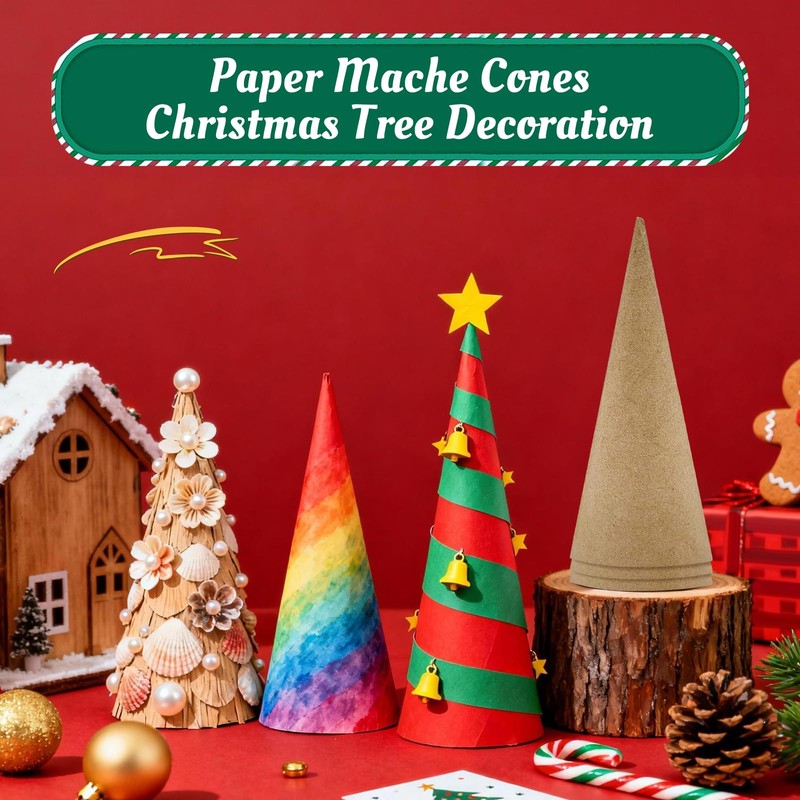 Fancyes 3 Pcs Paper Mache Cones Open Bottom, 25cm Thick