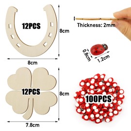 BETESSIN 100 x Mini Wooden Pendants Confetti Lucky Pigs Wooden Disc Lucky Charm Clover Leaf Scatter Parts Table Decoration Lucky Mushroom Pig Ladybird Wooden Decoration Confetti for Crafts