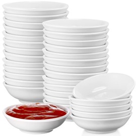 Mimorou 50 Pcs Soy Sauce Dish Ceramic White Dipping Bowls Bulk, 1.2 oz Asian Small Porcelain Sauce Bowls for Sushi, ketchup, Vinegar, Olive Oil, Soy, Spices, BBQ Chip and Dip Serving Bowl Set Gift