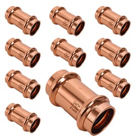 WDAISY 3/4" Press Copper Coupling 10 Pack, Pipe Fittings for Plumbing, Pro Press fittings 3/4 inch, ProPress Fitting with Stop, NSF Certified (3/4" Press Copper Coupling 10 PCS)