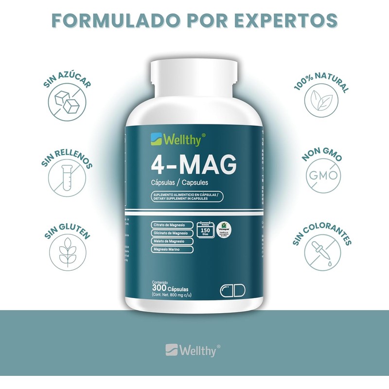 💊⚡ Wellthy 4-Mag 300 Caps | 4 Tipos de Magnesio