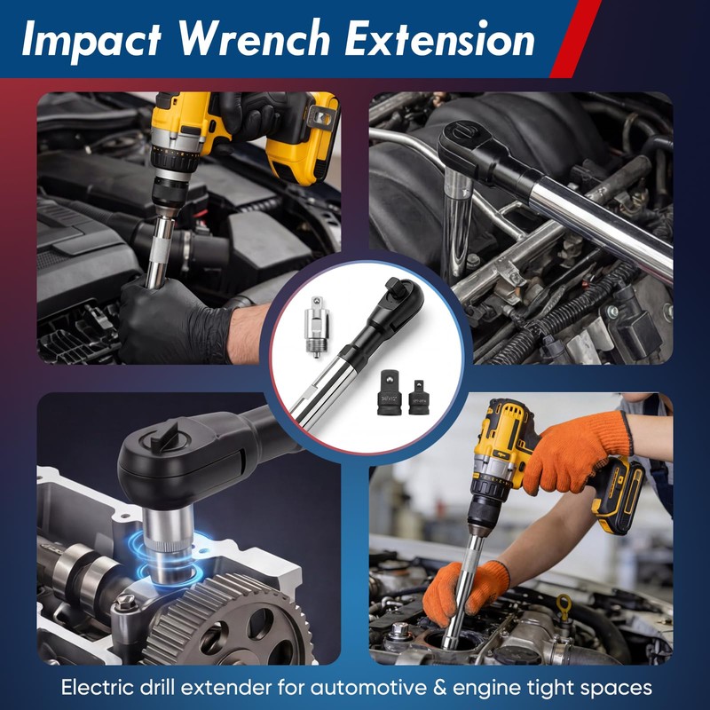 GIRAVO 1/2" Offset Extension Wrench Impact Set, Switchable 3-in-1 Drive
