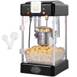 Happybuy Popcorn Maker, 300W Popcorn Popper Machine, 2.5 Oz Kettle Makes 4 QT per Batch, Tabletop with PP Door, 2 Scoops and Tray Included, Movie Theater Style, Black