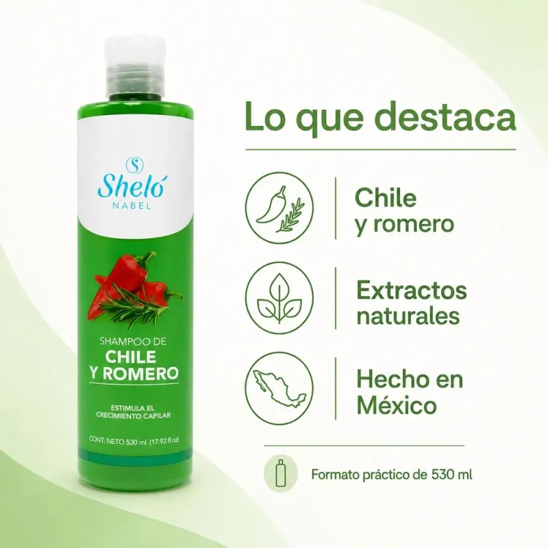 Shelo Shampoo Chile Y Romero Crece Cabello Caida Suaviza 530mL