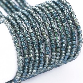 FASHEWELRY 10 hebras de cuentas de cristal Briolette de 2 mm, cuentas espaciadoras de cristal facetado, mitad chapadas para collares, pulseras, joyería (gris pizarra oscura)