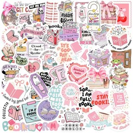 50pcs Book Stickers for Kindle,Disco Bows Bookworm Stickers Pack,Coquette Bookish Stickers Gift for Girly,Adults,Book Lover,Waterproof Vinyl Stickers for Water Bottle Laptop Phone Computer