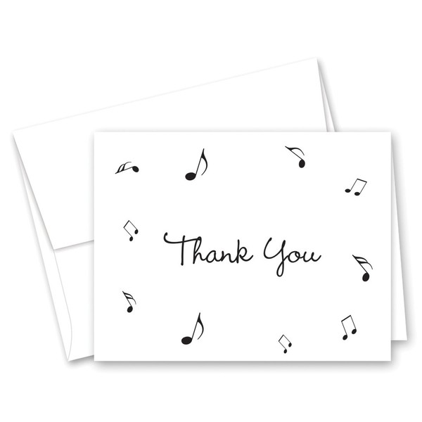 50 Music Notes Thank You Cards (Black)