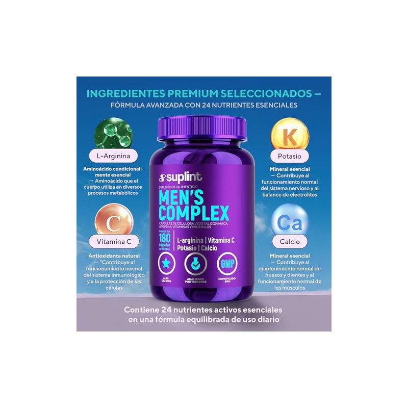 Vitaminas Hombre Multivitamínico Maca Negra Arginina Complejo Zinc Magnesio Potasio
