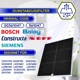 Cooker Hood Activated Carbon Filter 255 x 224 x 23 mm with Original Code 00361047 361047 for Bosch for Balay for Constructa for Siemens for Neff - Complete with Microfibre Cloth - MONTERAL