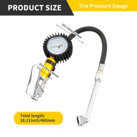 YKUKIZEE Tire Pressure Gauge 220 psi, 1/4 Inch Dual Head Air Pressure Gauge Heavy Duty, Inflator Tyre Pressure Gauge Self-Clamping for Car Van Truck Chuck Motorbike