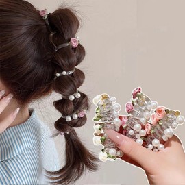 6 Pcs Rose Spiral Telephone Wire Hair Bands Rose Flower Shape Telephone Line Hair Rope Ponytail Holders, Hair Ponytail Braids Scrunchies Hair Accessories for Women Girls