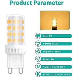 Caldarax G9 LED Bulbs, 5W, Warm White 2700K, 450LM, Equivalent to 50W Halogen, G9 Capsule Bulbs, Non-dimmable, Energy Saving Bulb for Chandelier Home Lighting Decor, 6 Pack